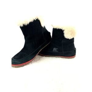 Sorel Womens Winter Boots Size 8 Black Faux Fur lined Suede Cold Weather Shoes